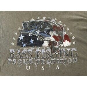 Vintage Largemouth Bass Fishing T Shirt Mens L USA Flag Graphic Outdoor Tee